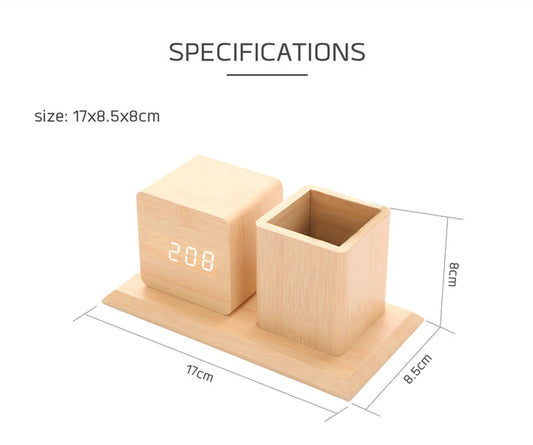 Elegant Bamboo and Wood Integrated Clock and Pen Holder for Capturing Office Moment Fabrication Services Available