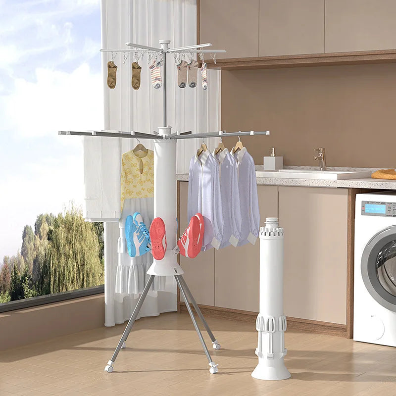 Foldable Clothes Drying Rack Octopus Type Floor Standing Balcony Clothes Drying Portable Rotating Drying Rod Clothes Dryer