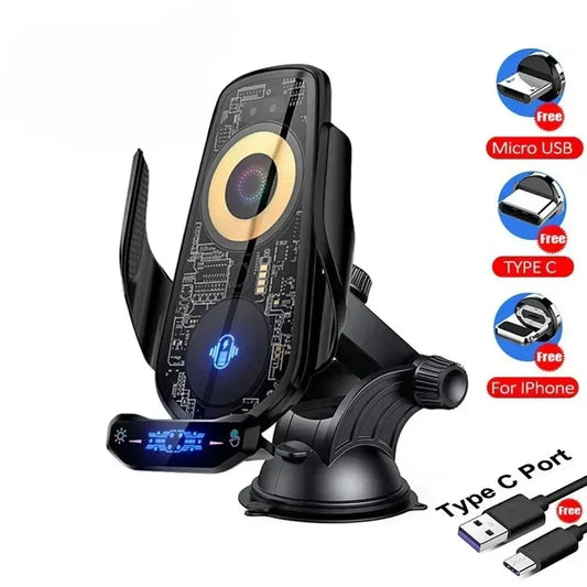 VIKEFON Car Phone Holder Wireless Charger Fast Charging Station For iPhone 15-12 X Xiaomi Samsung Magnetic Wireless Car Charger
