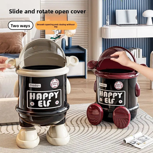 Cartoon household flip trash can, kitchen, living room, Internet celebrity with lid, large-capacity dust-proof trash can