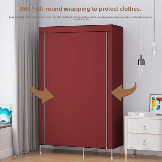 Foldable Non-Woven Dustproof Wardrobe with Hanging Rail & Shelves
