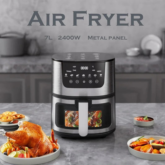 7L Air Fryer Big Capacity Stainless Steel Visible Electric Fryer Household Electric Oven Multi-function