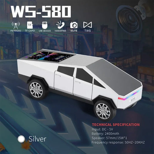 WS-580 Wireless Bluetooth Speaker in Car Shaped with Display Screen HIFI Stereo Surround Desktop Computer Boombox TF USB TWS