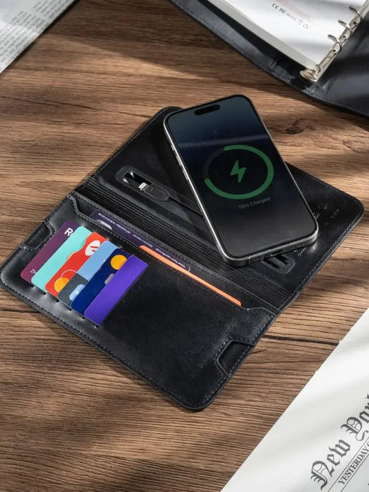 Premium Wireless Charging Wallet + Power Bank | Pure Leather | 6800 MaH Capacity