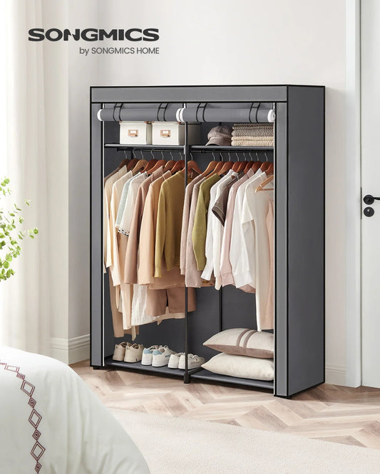Compact Portable Non-Woven Fabric Closet with Clothes Rail & Shelves