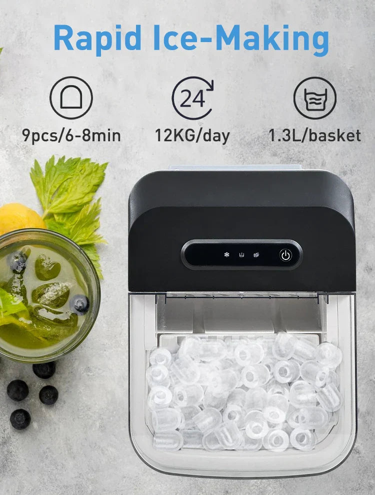 Sokany Fast Bullet Ice Maker – 12 kg/24h, Auto Shut-Off & Transparent Lid