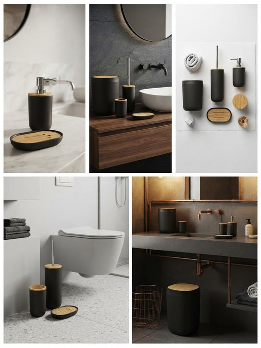 Luxury Bathroom Set – Multi Elegant Designs | Soap Dispenser, Brush Holder, Dustbin