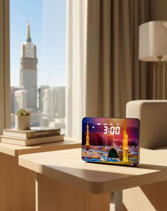Premium LED Clock with Scenic Printed Display – Modern Digital Desk Clock