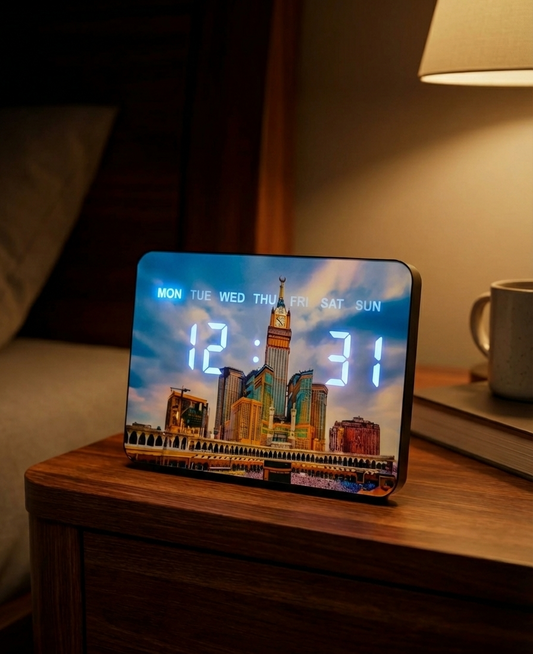 Premium LED Clock with Scenic Printed Display – Modern Digital Desk Clock