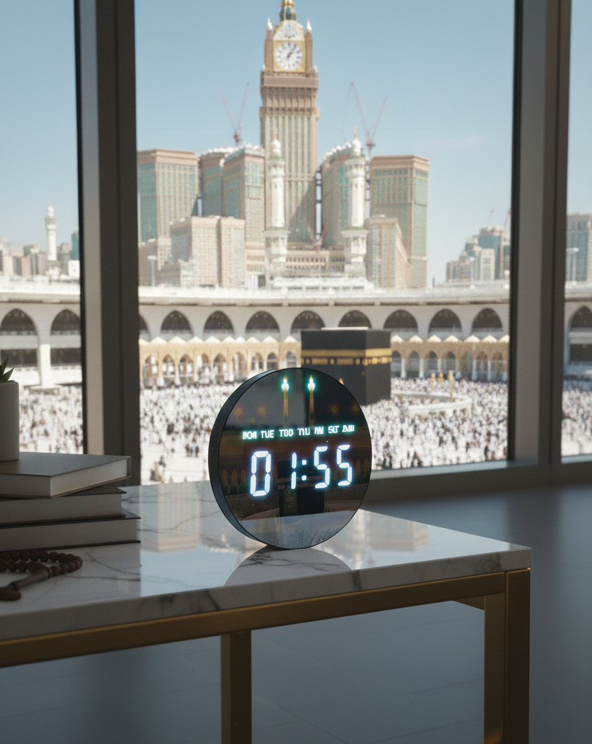 Premium LED Clock with Scenic Printed Display – Modern Digital Desk Clock