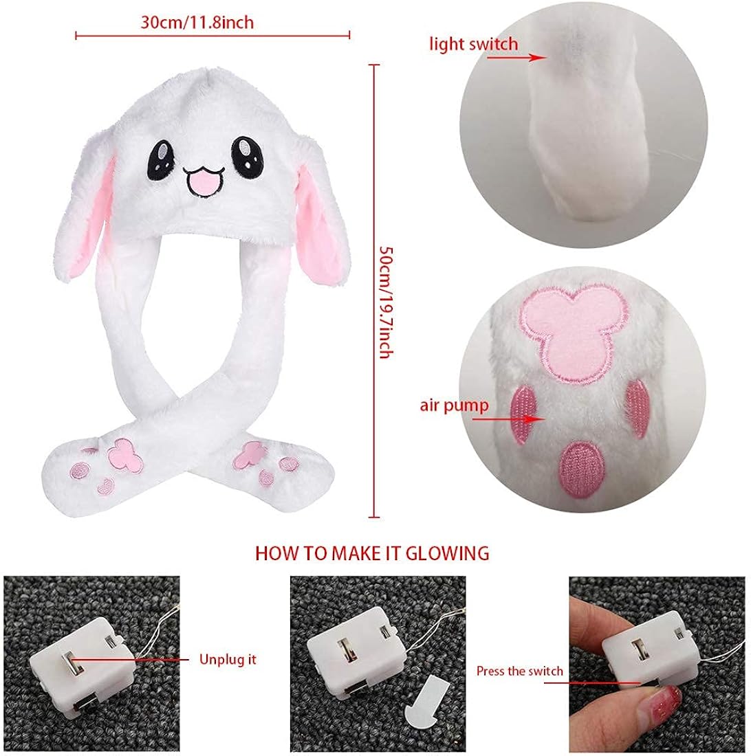Glowing LED Air Muff Hat with Moving Ears – Plush Rabbit Cap with Airbag Flapping Ears for Kids & Cosplay