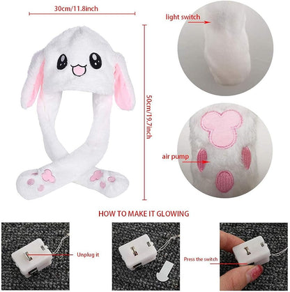 Glowing LED Air Muff Hat with Moving Ears – Plush Rabbit Cap with Airbag Flapping Ears for Kids & Cosplay