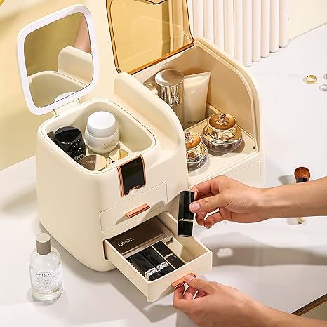 Luxury LED Makeup Organizer with Mirror & Storage Drawers