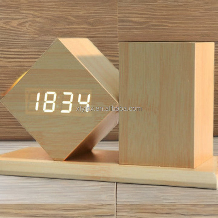 Multifunctional Wooden Pen Holder & Digital LED Alarm Clock Desk Accessories with Machining Services