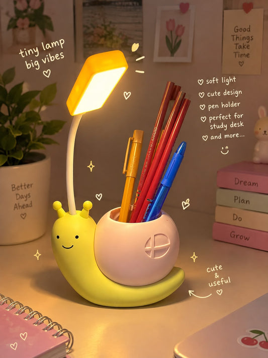 Cute Snail LED Desk Lamp with Pen Holder – USB Rechargeable Study Light