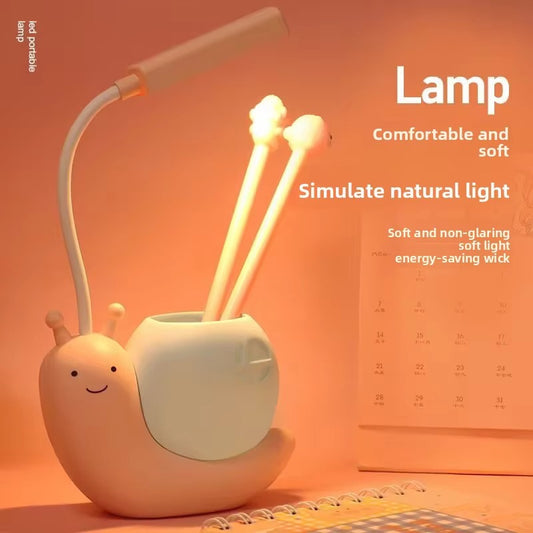 Cute Snail LED Desk Lamp with Pen Holder – USB Rechargeable Study Light
