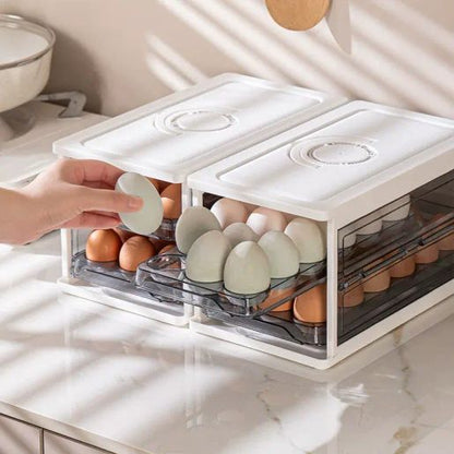 2-Tier Drawer-Type Egg Storage Box with Freshness Dial – Stackable Fridge Egg Holder Container