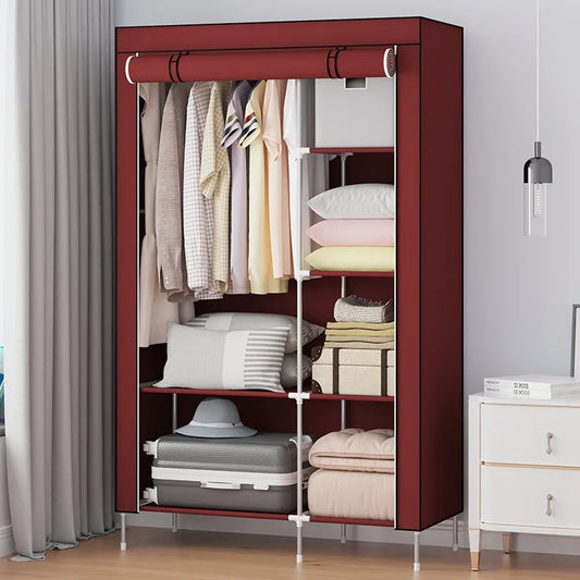 Foldable Non-Woven Dustproof Wardrobe with Hanging Rail & Shelves