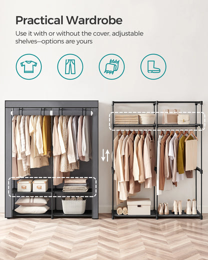 SONGMICS Closet Wardrobe, Portable Closet for Bedroom, Clothes Rail with Non-Woven Fabric Cover, Clothes Storage Organizer