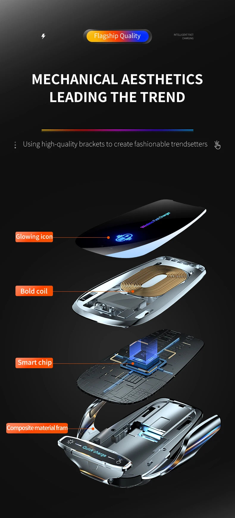 15W Wireless Car Phone Holder Fast Charging Magnetic Charger Mobile Phone Car Holder Stand for iPhone 15 14 13 12 Samsung Xiaomi