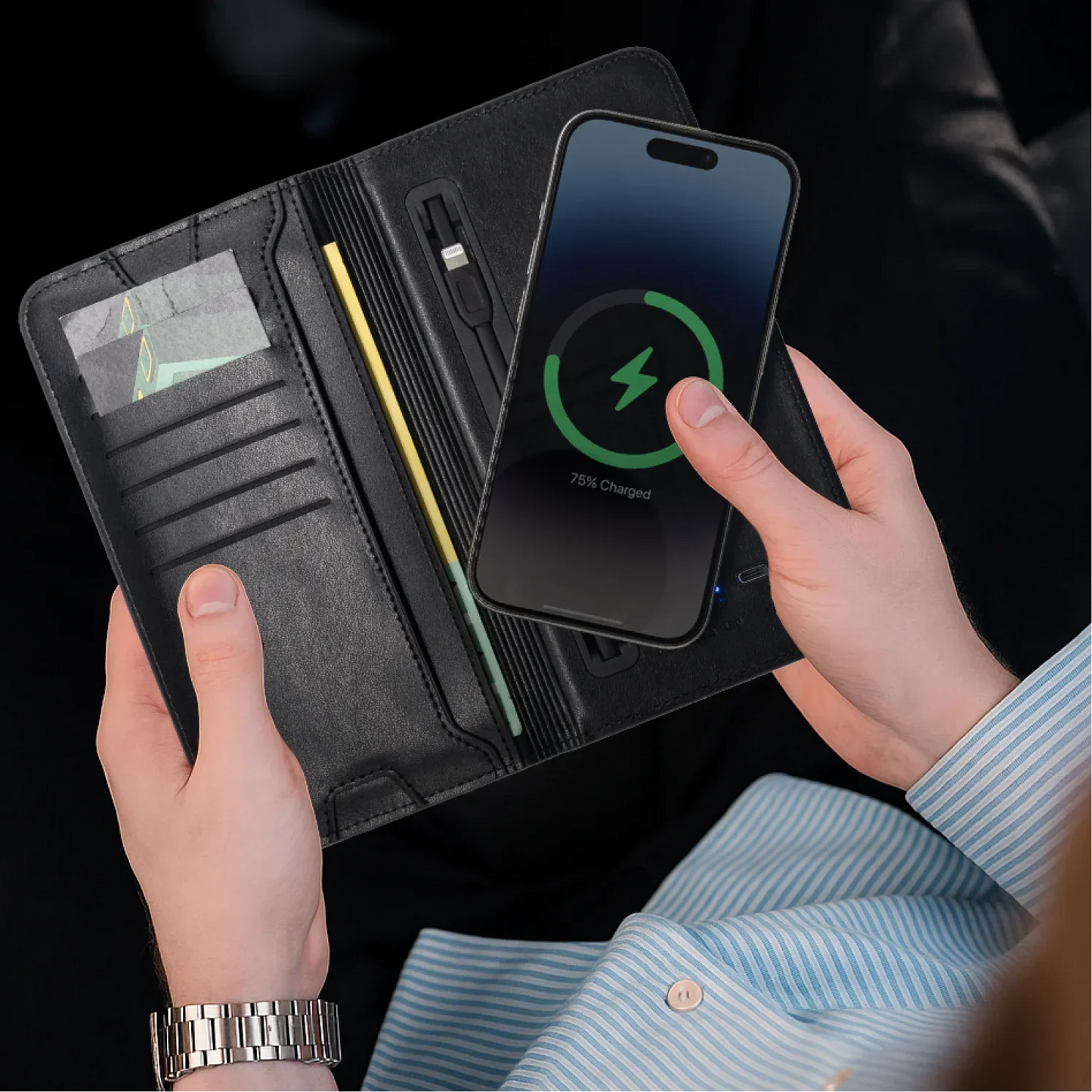 Premium Wireless Charging Wallet + Power Bank | Pure Leather | 6800 MaH Capacity