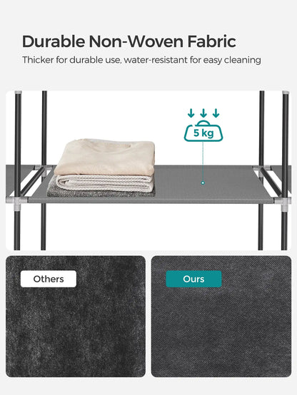 SONGMICS Portable Closet, Wardrobe Closet Organizer with Cover, 4 Hanging Rods and Shelves, 4 Side Pockets