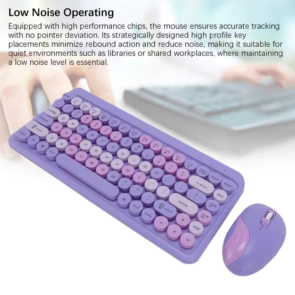 2.4G Wireless Keyboard Mouse Set Retro Round Keycap Keyboard and Mouse Set for Home Office