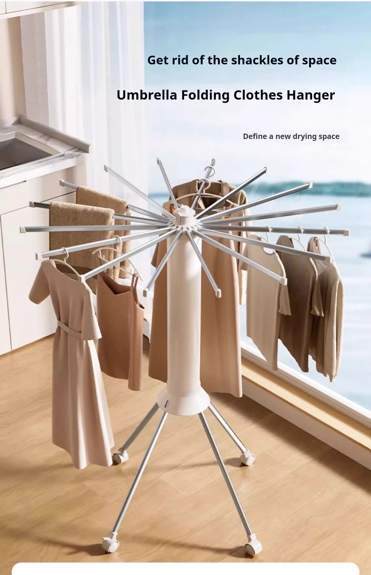 Foldable Clothes Drying Rack Octopus Type Floor Standing Balcony Clothes Drying Portable Rotating Drying Rod Clothes Dryer