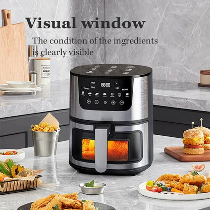 7L Air Fryer Big Capacity Stainless Steel Visible Electric Fryer Household Electric Oven Multi-function