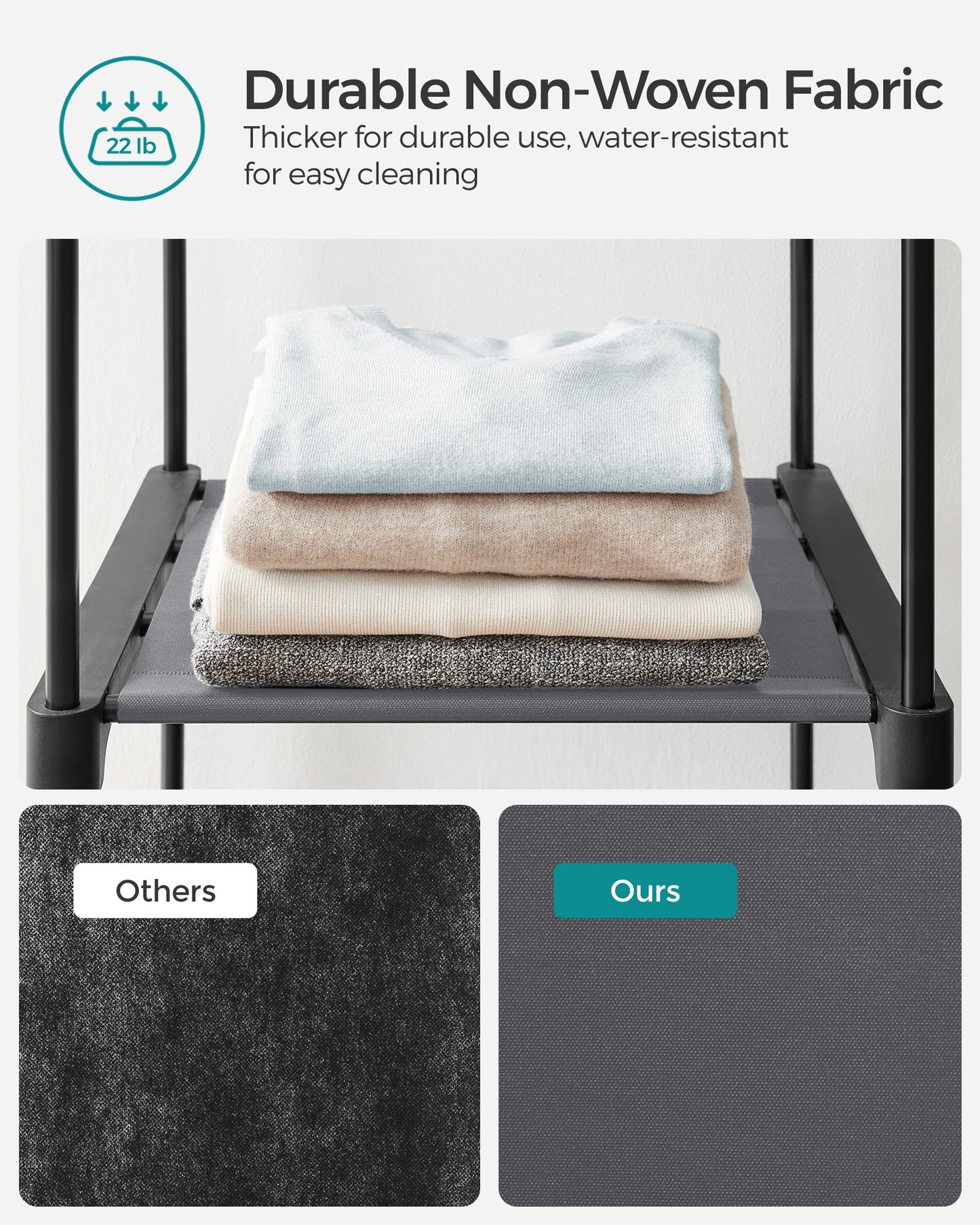 SONGMICS Closet Wardrobe, Portable Closet for Bedroom, Clothes Rail with Non-Woven Fabric Cover, Clothes Storage Organizer