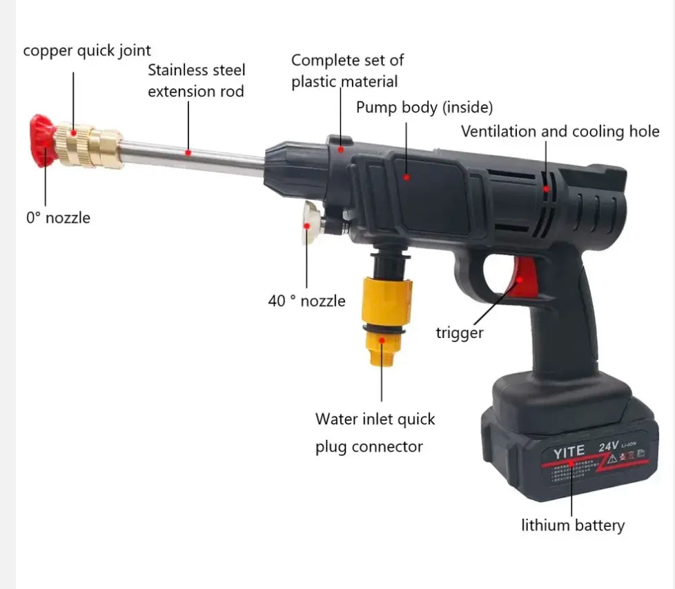 High-pressure Rechargeable Wireless Car Washer | Multi Nozzle Imported High Quality