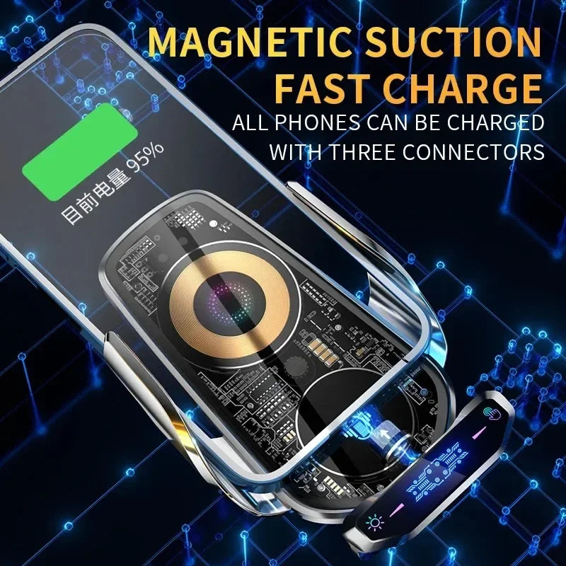 VIKEFON Car Phone Holder Wireless Charger Fast Charging Station For iPhone 15-12 X Xiaomi Samsung Magnetic Wireless Car Charger