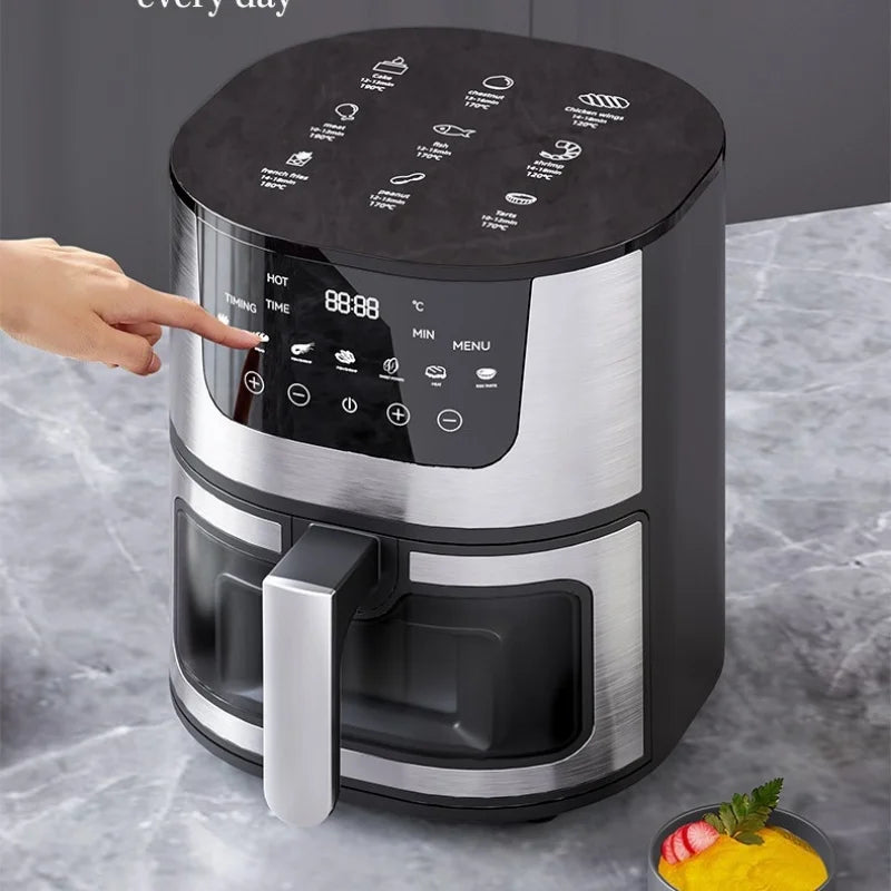 7L Air Fryer Big Capacity Stainless Steel Visible Electric Fryer Household Electric Oven Multi-function