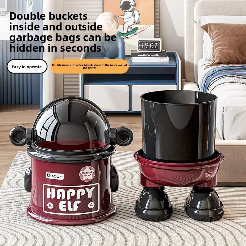 Cartoon household flip trash can, kitchen, living room, Internet celebrity with lid, large-capacity dust-proof trash can