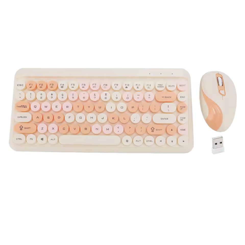 2.4G Wireless Keyboard Mouse Set Retro Round Keycap Keyboard and Mouse Set for Home Office