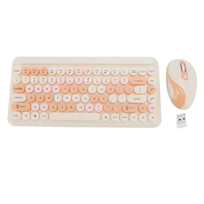 2.4G Wireless Keyboard Mouse Set Retro Round Keycap Keyboard and Mouse Set for Home Office