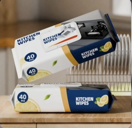 Heavy Duty Kitchen Cleaning Wipes (40 Pcs Pack) – Multi-Purpose Degreasing & Oil Cleaning Wet Wipes for Stove Top, Countertop & Exhaust