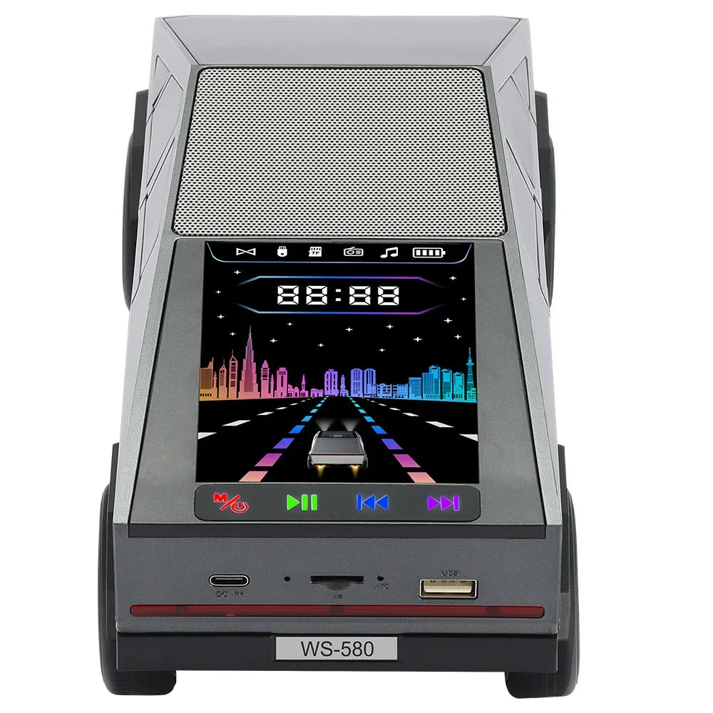 WS-580 Wireless Bluetooth Speaker in Car Shaped with Display Screen HIFI Stereo Surround Desktop Computer Boombox TF USB TWS