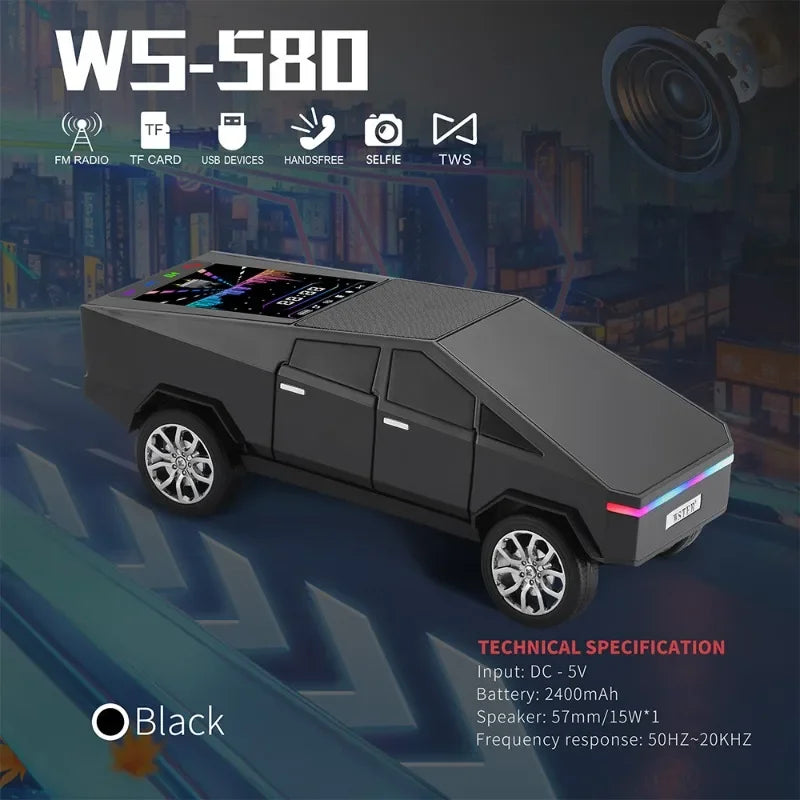 WS-580 Wireless Bluetooth Speaker in Car Shaped with Display Screen HIFI Stereo Surround Desktop Computer Boombox TF USB TWS