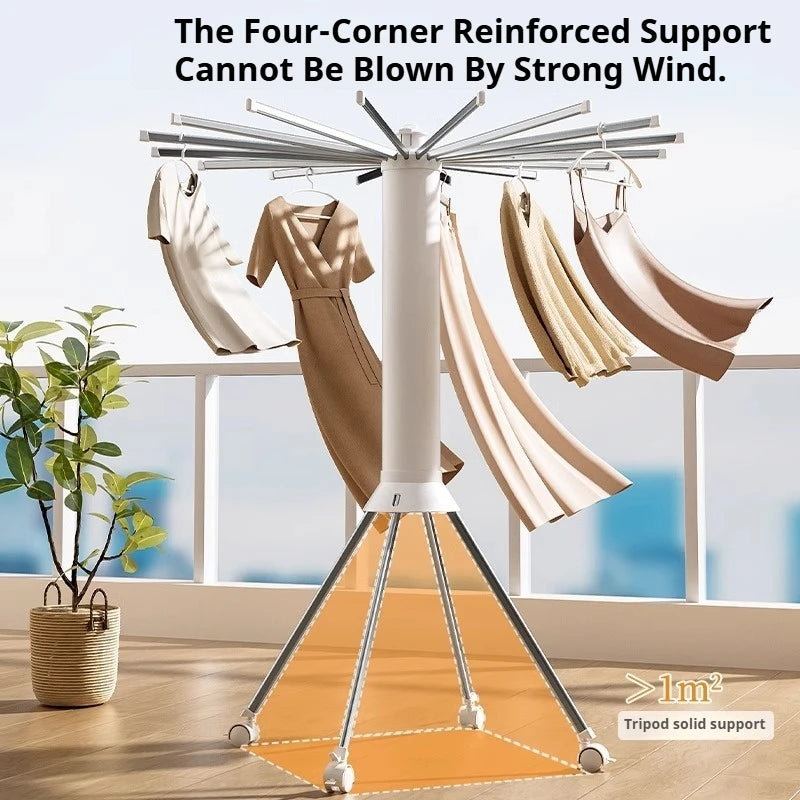 Foldable Clothes Drying Rack Octopus Type Floor Standing Balcony Clothes Drying Portable Rotating Drying Rod Clothes Dryer