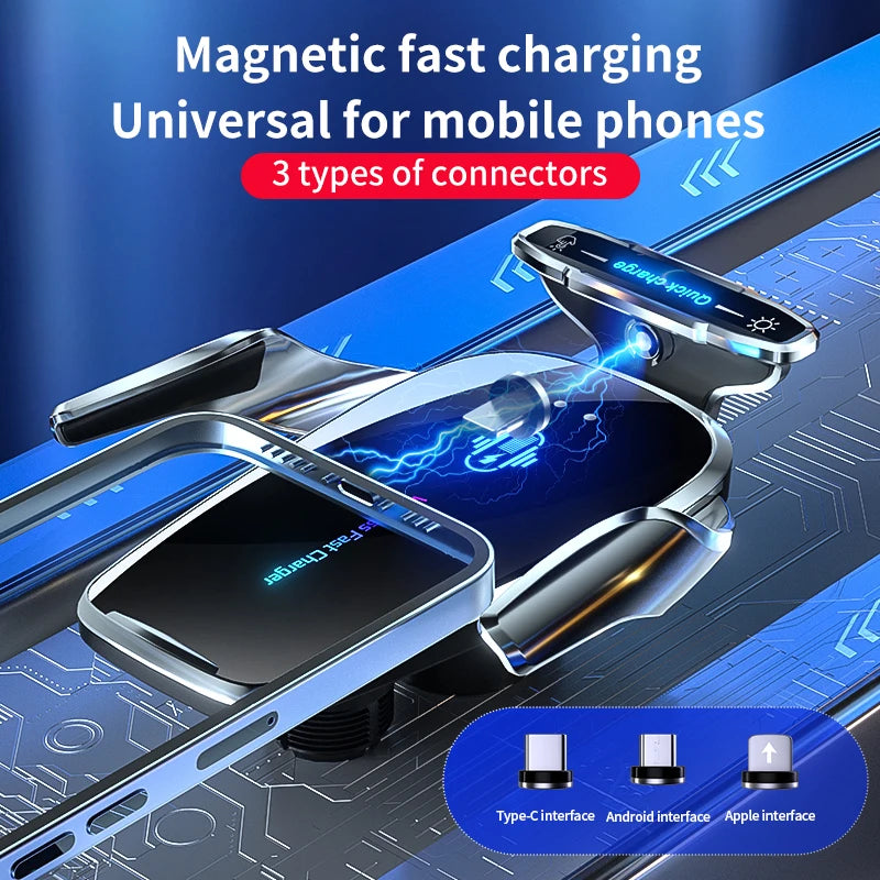 15W Wireless Car Phone Holder Fast Charging Magnetic Charger Mobile Phone Car Holder Stand for iPhone 15 14 13 12 Samsung Xiaomi