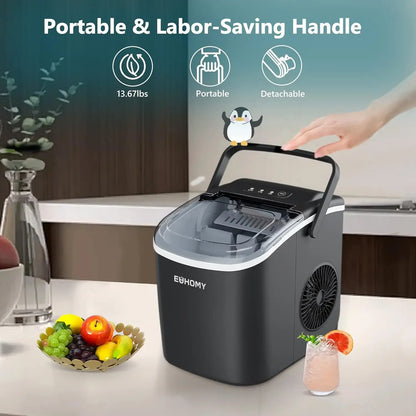 Countertop Ice Maker Machine with Handle, 26lbs in 24Hrs, 9 Ice Cubes Ready in 6 Mins, Auto-Cleaning Portable Ice Maker