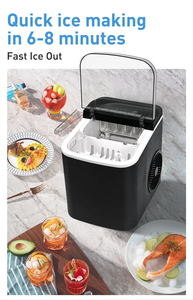 12Kg/24H Portable Ice Maker Self-Cleaning Countertop Ice Machine 2 Sizes Bullet Ice Cubes for Home Kitchen Office Bar Party