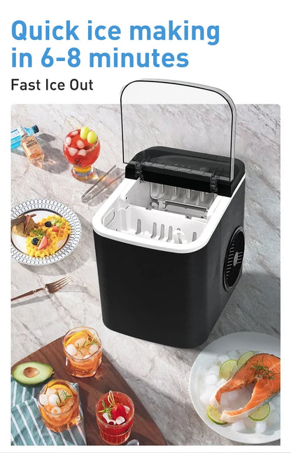 12Kg/24H Portable Ice Maker Self-Cleaning Countertop Ice Machine 2 Sizes Bullet Ice Cubes for Home Kitchen Office Bar Party