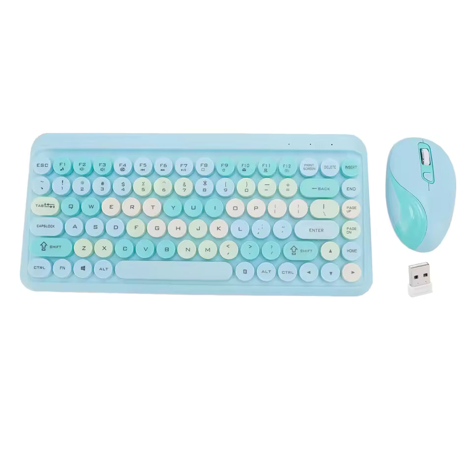 2.4G Wireless Keyboard Mouse Set Retro Round Keycap Keyboard and Mouse Set for Home Office