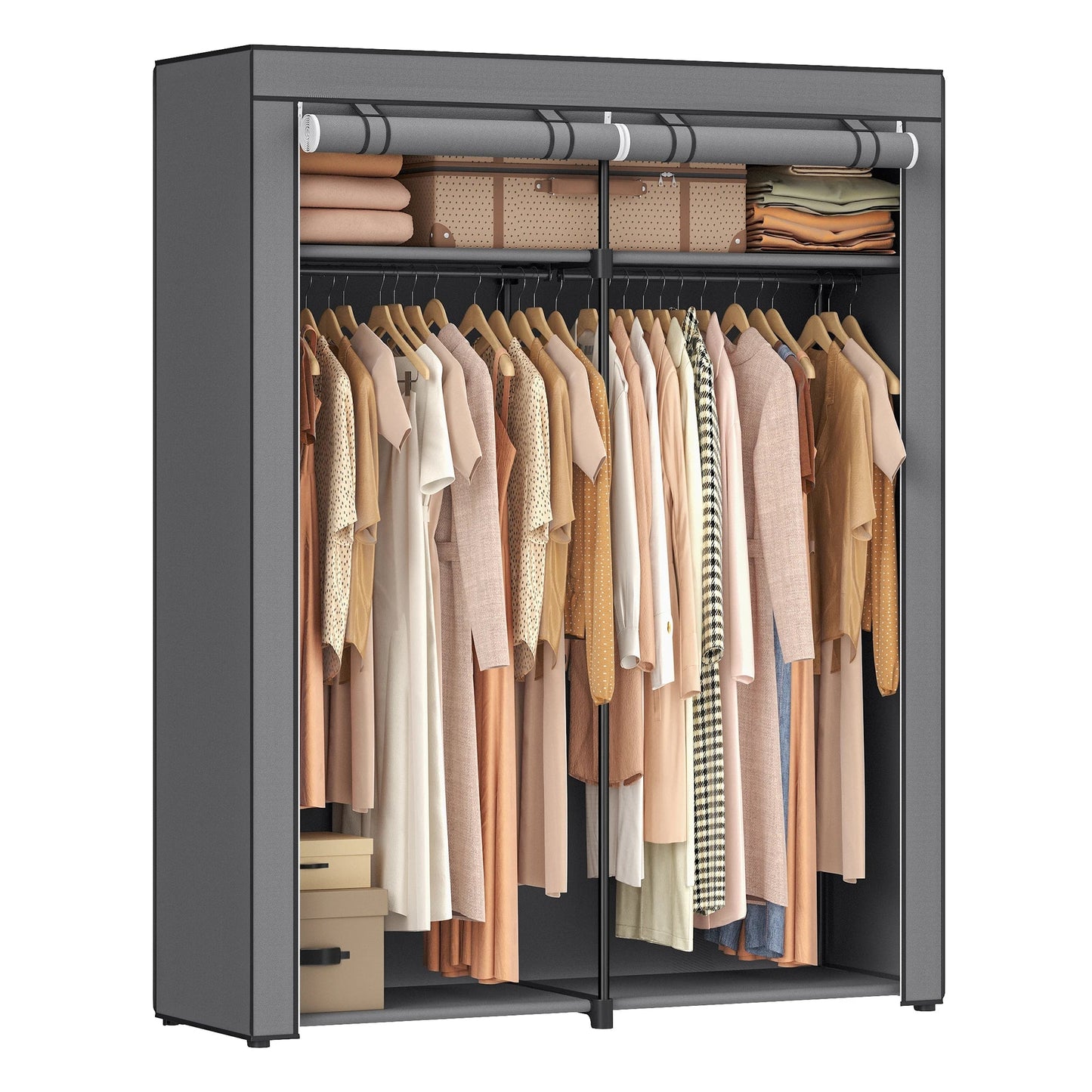 Compact Portable Non-Woven Fabric Closet with Clothes Rail & Shelves