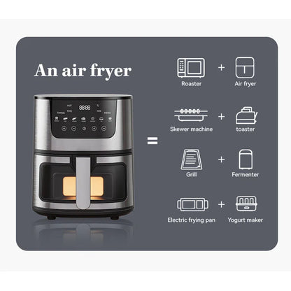 7L Air Fryer Big Capacity Stainless Steel Visible Electric Fryer Household Electric Oven Multi-function