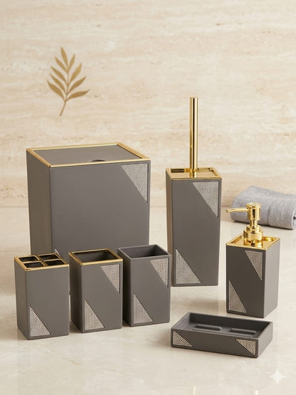 Luxury Bathroom Set – Crystal Elegant Design | Soap Dispenser, Brush Holder, Dustbin