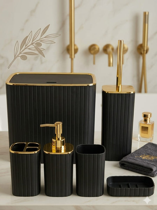 Luxury Bathroom Set – Multi Elegant Designs | Soap Dispenser, Brush Holder, Dustbin