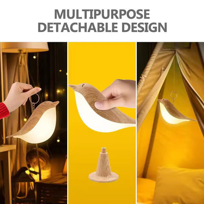 Modern Wood Grain Bird LED Night Light – Stepless Dimmable Touch Control Bedside Lamp